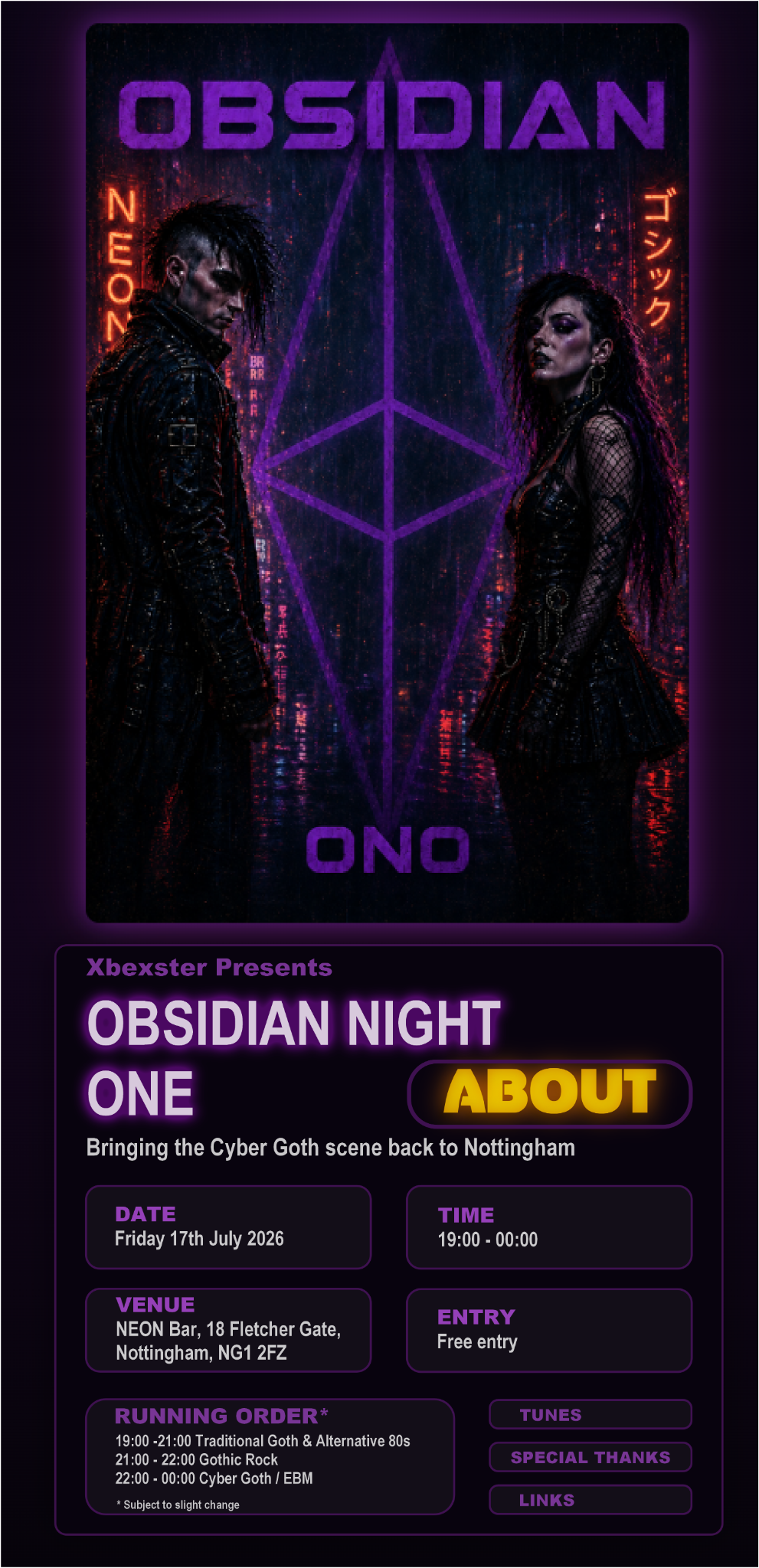 Obsidian Night One event poster artwork